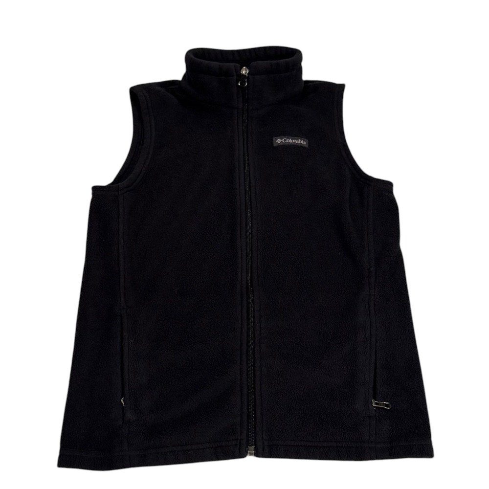 Columbia Boys Benton Springs Fleece Vest Black Full Zip Mock Neck Size Large